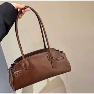 Structured PU Leather Retro Bowling Shoulder Bag